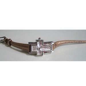 Women’s bronze  leather band silver finish cross fashion religious watch